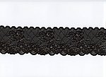 Elastisches Spitze, Blumenmuster, Schwarz, Reststck 60 cm