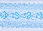 Elastische Spitze , eisblau, Rosen mittig auf Karoraster und Bogenkante mit geom