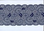 Elastische Spitze , dunkelblau mit silbergrau, stilisierte Arabesken