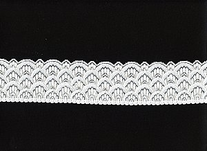 Elastisches Spitze, geometrisches Muster, Weiss, Reststck 82 cm
