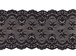 Elastische Spitze , schwarz, florales Muster, Reststck 65 cm