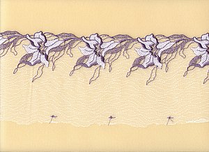 Schweizer Stickerei, weiss ,  mit lila Blumen bestickt,