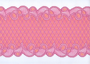 Elastische Spitze , zweifarbiges stiliertes Muster in rosa und pfirsich
