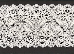 Elastische Spitze aus Baumwolle, Vanillefarben, Blumenmuster, Reststck 130  cm
