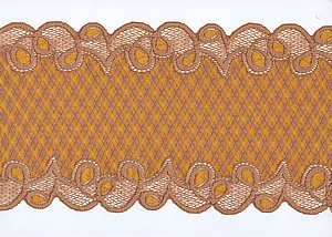 Elastische Spitze , zweifarbiges stiliertes Muster in beige und dijonsenf