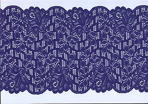 Elastische Spitze , Ultramarine Blue, blaue Blumen in einer grafischen Darstellu