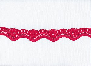 Elastisches Spitze in rot, schmal mit Beeren und Blten, Bogen- und Wellenkante