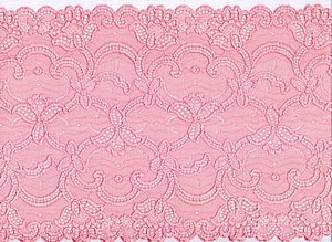 Elastische Spitze, rosa, sehr breit mit Bltterranken, beidseitige Bogenkante