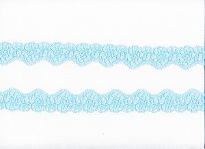 Elastisches Baumwollspitze L+R, schmal aus hellblauen gleichmigen Bltenranken